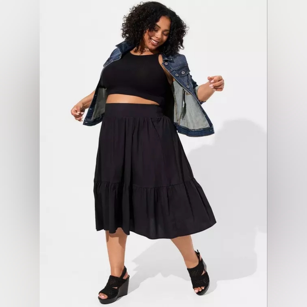 Torrid Midi Poplin Tiered Skirt